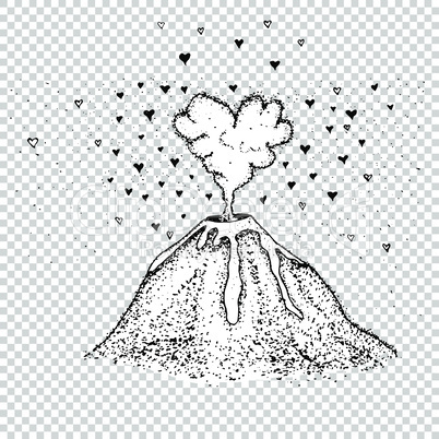 vector illustration with volcano and hearts dotwork tattoo