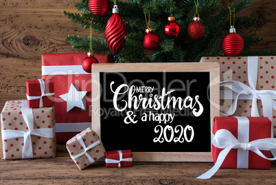 Christmas Tree, Gift, Text Merry Christmas And A Happy 2020