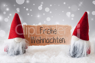 Santa Claus, Red Hat, Frohe Weihnachten Means Merry Christmas, Gray Background