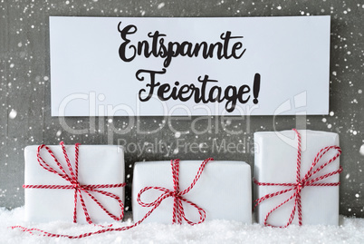 Three Gifts, Sign, Snow, Entspannte Feiertage Means Merry Christmas, Snowflakes