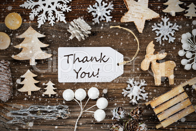 One Label, Frame Of Christmas Decoration, Text Thank You, Snowflakes
