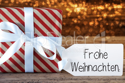 Christmas Present, Label, Frohe Weihnachten Means Merry Christmas, Lights