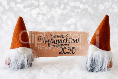 Santa Claus, Orange Hat, Glueckliches 2020 Means Happy 2020, Gray Background