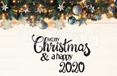 Retro Turquoise Christmas Banner, Merry Christmas And A Happy 2020