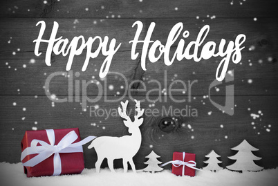 Reindeer, Gift, Tree, Snowflakes, Happy Holidays, Snow