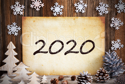 Old Paper With White Christmas Decoration, Text 2020