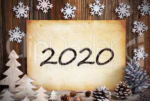 Old Paper With White Christmas Decoration, Text 2020