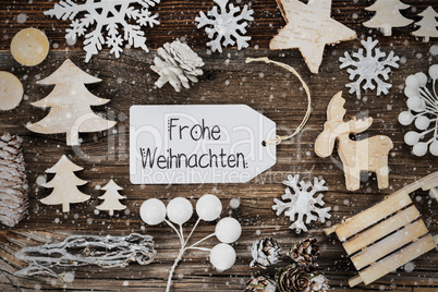 Label, Frame, Frohe Weihnachten Means Merry Christmas, Snowflakes