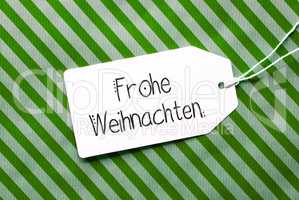 Green Wrapping Paper, Label, Frohe Weihnachten Means Merry Christmas