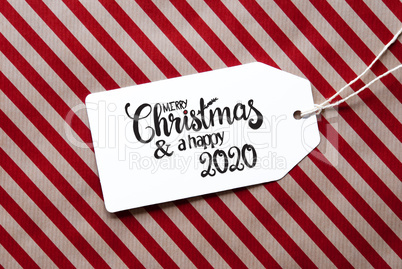 Red Wrapping Paper, Label, Merry Christmas And A Happy 2020