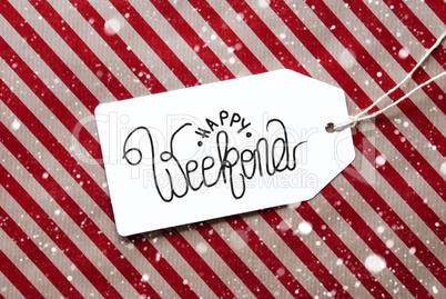 Red Wrapping Paper, Label, Happy Weekend, Snowflakes