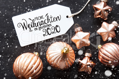 Label, Golden Decoration, Glueckliches 2020 Means Happy 2020, Snowflakes