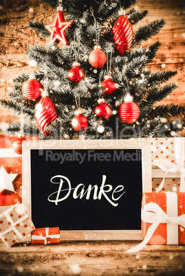 Bright Christmas Tree, Gifts, Snowflakes, Danke Means Thank You