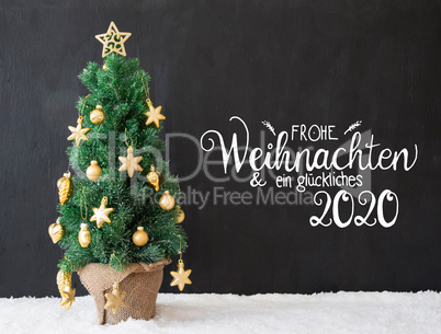 Christmas Tree, Black Background, Snow, Glueckliches 2020 Means Happy 2020