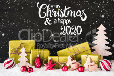 Snowflakes, Gift, Tree, Ball, Merry Christmas And A Happy 2020