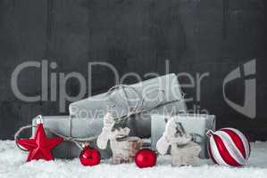 Snow, Gift, Red Decoration, Copy Space, Black Background