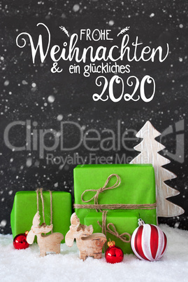 Green Gift, Ball, Snowflakes, Tree, Glueckliches 2020 Means Happy 2020