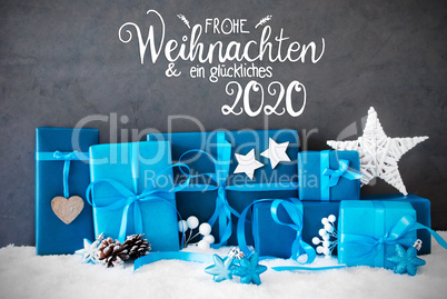 Turquois Gift, Snow, Glueckliches 2020 Means Happy 2020, Christmas Decoration