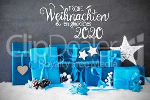 Turquois Gift, Snow, Glueckliches 2020 Means Happy 2020, Christmas Decoration
