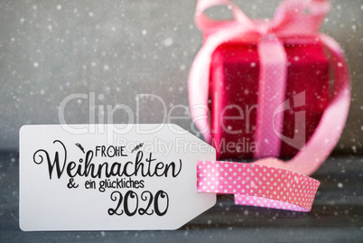 Pink Christmas Gift, Calligraphy Glueckliches 2020 Means Happy 2020, Snowflakes