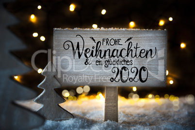Christmas Tree, Snow, Sign, Calligraphy Glueckliches 2020 Means Happy 2020
