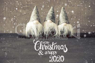 Santa Claus, Cement Background, Snowflakes, Merry Christmas And A Happy 2020