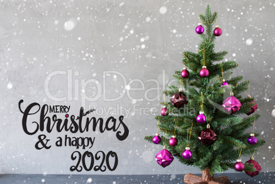 Christmas Tree, Purple Ball, Merry Christmas And A Happy 2020, Snowflakes