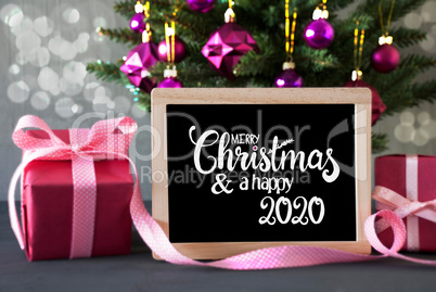 Christmas Tree, Pink Gift, Bokeh, Merry Christmas And Happy 2020, Ball