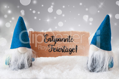 Santa, Blue Hat, Entspannte Feiertage Means Merry Christmas, Gray Background