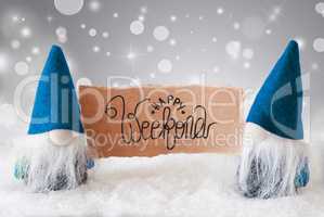 Santa Claus, Blue Hat, Happy Weekend, Gray Background