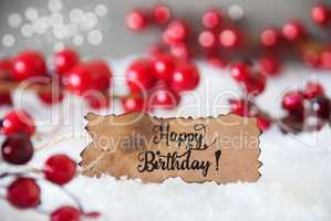 Red Christmas Decoration, Snow, Label, Happy Birthday