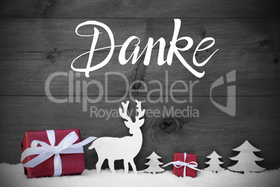 Reindeer, Gift, Tree, Snow, Danke Means Thank You