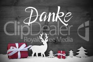 Reindeer, Gift, Tree, Snow, Danke Means Thank You