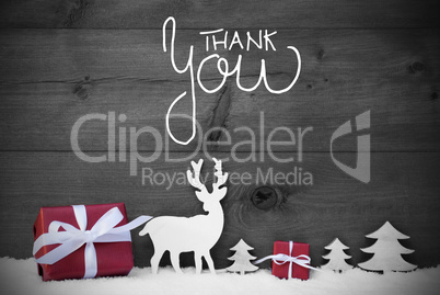 Reindeer, Gift, Tree, Snow, Calligraphy Thank You