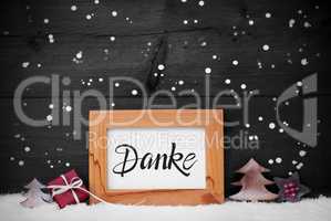 Frame, Gift, Tree, Snow, Snowflakes, Danke Means Thank You