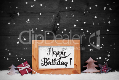 Frame, Gift, Tree, Snow, Snowflakes, Calligraphy Happy Birthday