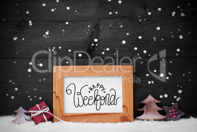 Frame, Gift, Tree, Snow, Snowflakes, Calligraphy Happy Weekend