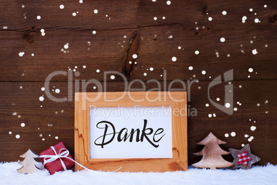 Frame, Gift, Tree, Snowflakes, Danke Means Thank You