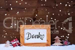 Frame, Gift, Tree, Snowflakes, Danke Means Thank You
