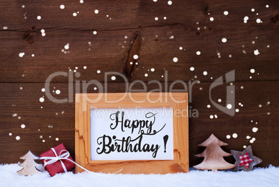 Frame, Gift, Tree, Snowflakes, Calligraphy Happy Birthday