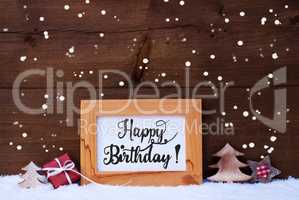 Frame, Gift, Tree, Snowflakes, Calligraphy Happy Birthday