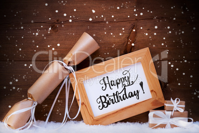 Frame, Gift, Snow, Snowflakes, Calligraphy Happy Birthday