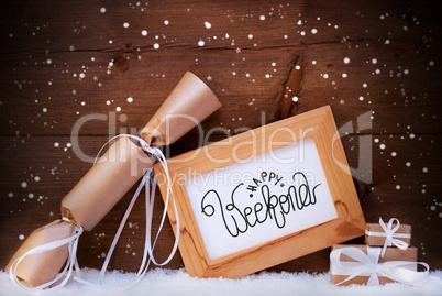 Frame, Gift, Snow, Snowflakes, Calligraphy Happy Weekend