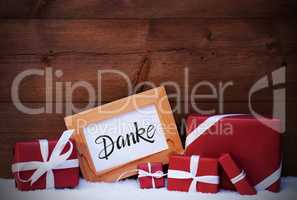 Frame, Red Gift, Snow, Danke Means Thank You