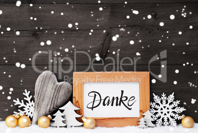 Heart, Golden Ball, Tree, Danke Means Thank You, Gray Background