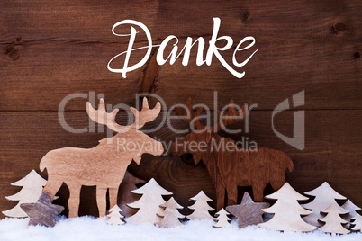 Moose, Wooden Tree, Snow, Danke Means Thank You