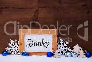 Tree, Snowflake, Snow, Blue Ball, Danke Means Thank You