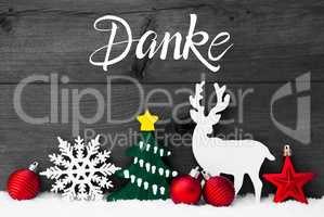 Ornament, Snow, Tree, Red Ball, Danke Means Thank You