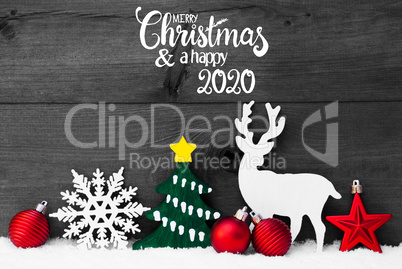 Ornament, Snow, Tree, Red Ball, Merry Christmas And Happy 2020 Ornament, Snow, Tree, Red Ball, Merry Christmas And Happy 2020