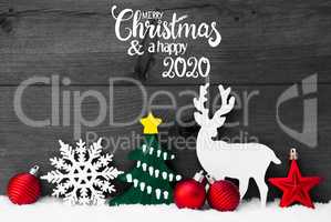 Ornament, Snow, Tree, Red Ball, Merry Christmas And Happy 2020